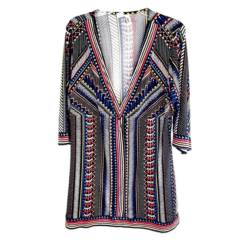 Barr III Women's Dress Large L Black Bright Shirt Kaftan Misses Size 12 14